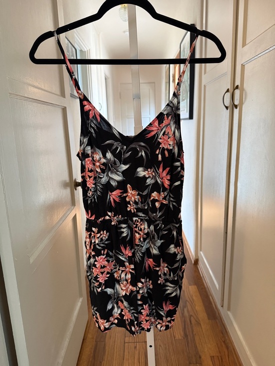 Divided Pants - Divided by H&M Black Romper with Pink Floral Accents Size 4